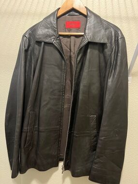 HUGO Black Leather Zip Jacket